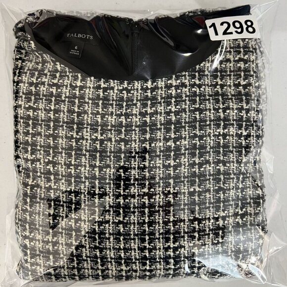 Talbots Womens 6 Tweed Black White Dress Raw Hem Houndstooth Old Money Office - Picture 13 of 16